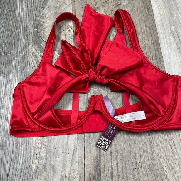 NEW Adore Me Gynger Unlined Quarter Cup Bra Large Red Bow Tie Front Balconette - Picture 4 of 7